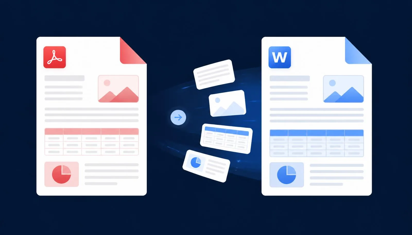 PDF document converting into an editable Word document with tables, images and layout preserved