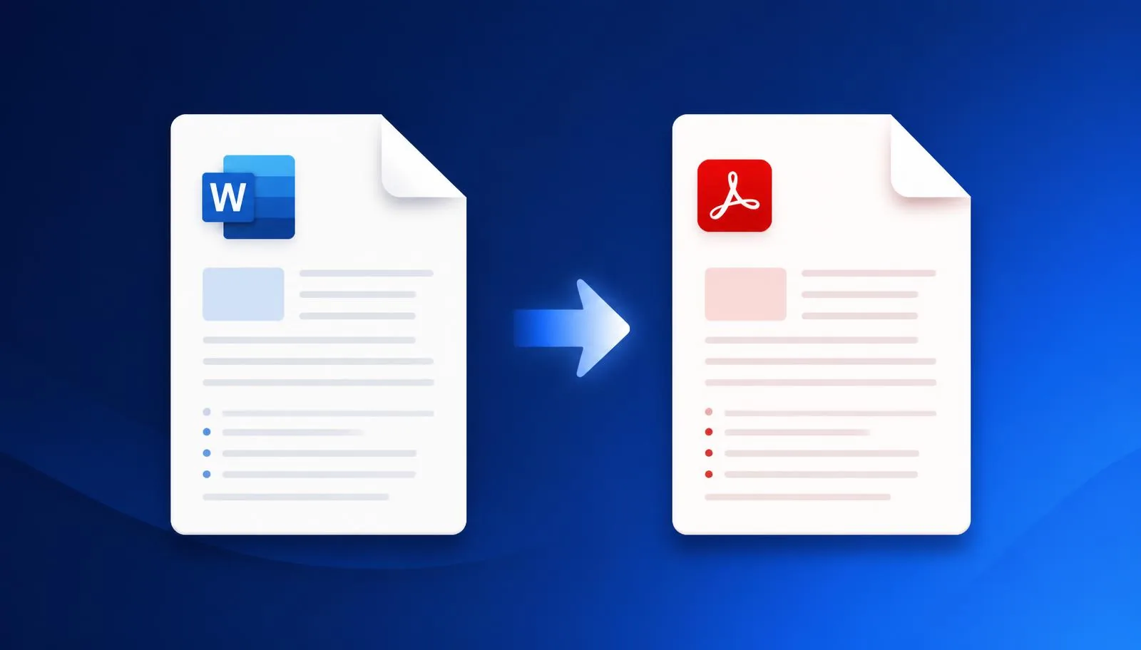 A Microsoft Word document converting into a PDF file with formatting preserved