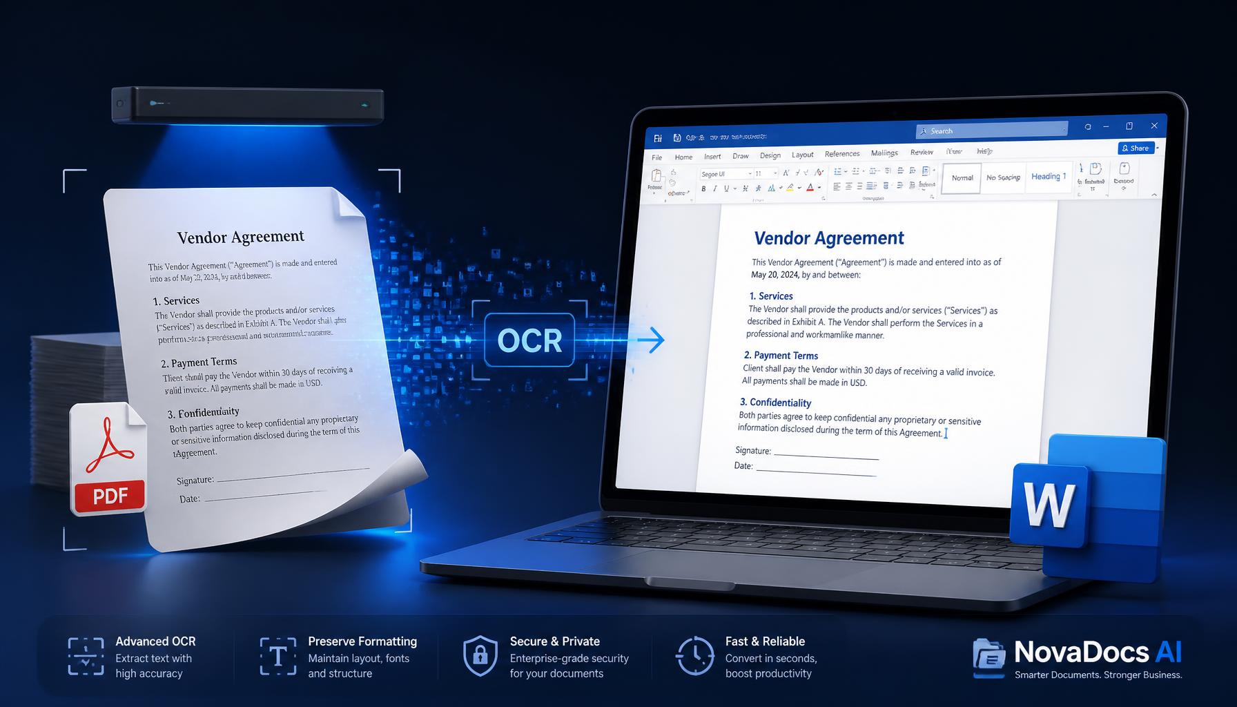 Scanned PDF converting into editable Word document using OCR technology