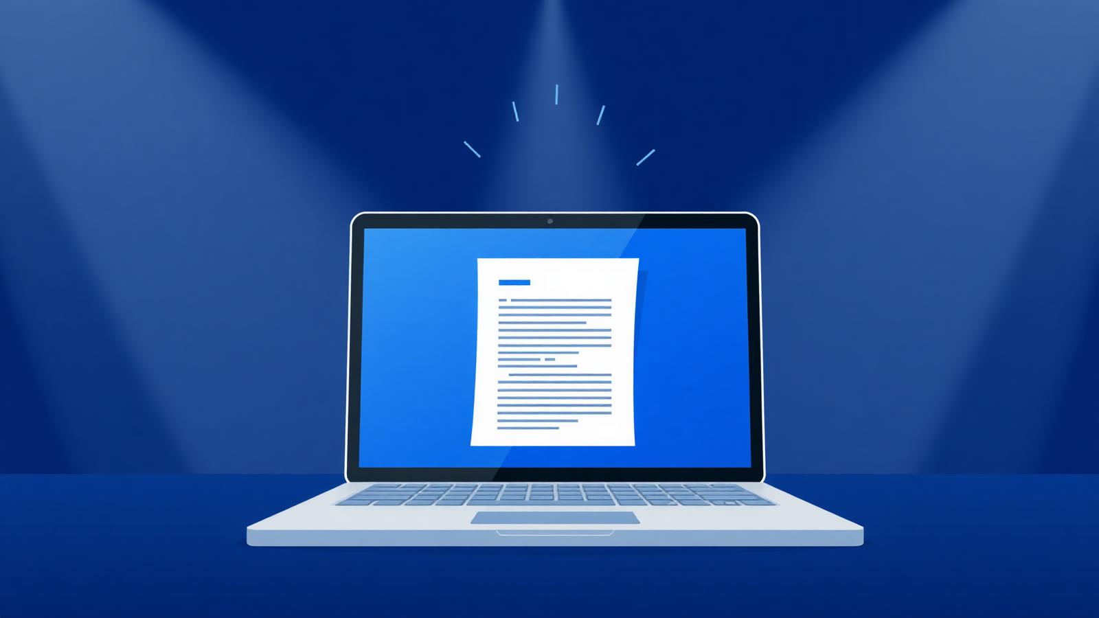 Scanned PDF converting into editable text on a laptop — NovaDocs AI OCR illustration