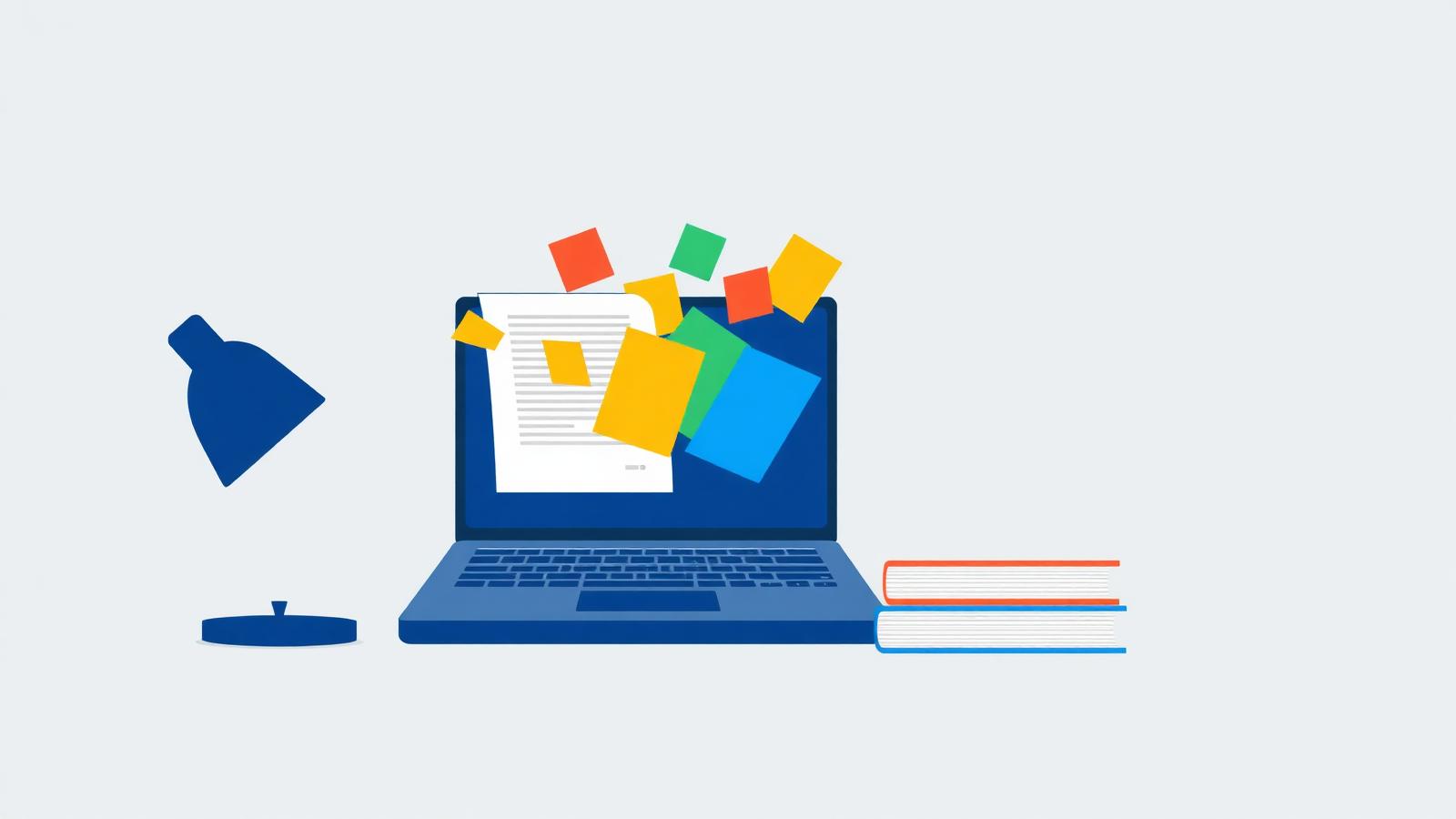 A laptop turning a PDF document into colorful study flashcards with a free AI flashcard generator